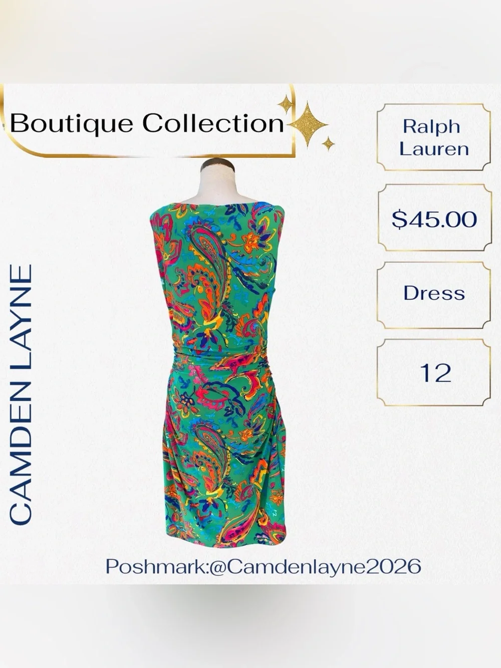 Ralph Lauren Teal Multicolor Abstract V-Neck Mini Dress - Picture 7 of 13